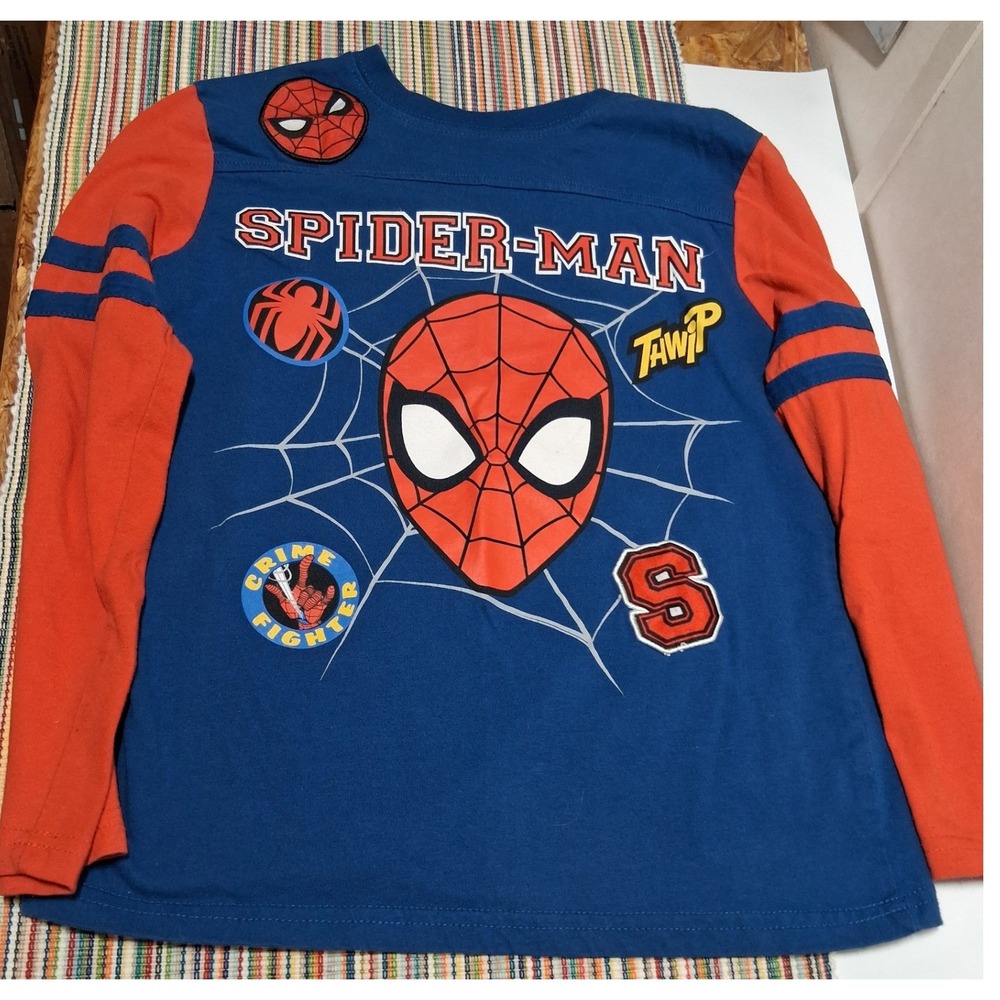 Marvel Spider-Man Kids Blue Orange Long Sleeve Graphic T-Shirt Size M 8